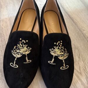Talbots Black Loafers with Gold Sequin Glass Design